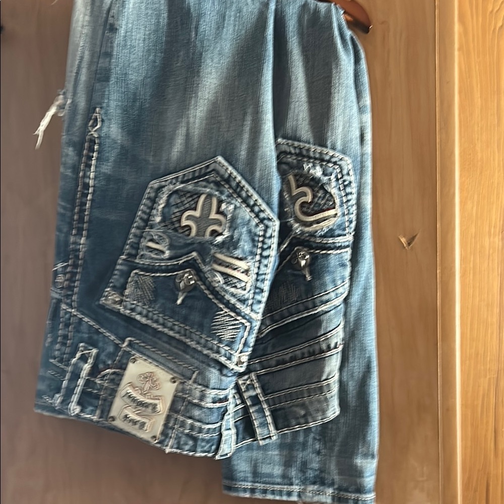 Rock Revival Blue Slim Straight Jeans with Embroidered Pockets